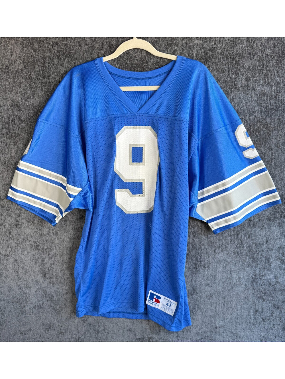 VTG Mens Sz 44 Detroit Lions Rodney Peete #9 Blue Russell Athletics Jersey